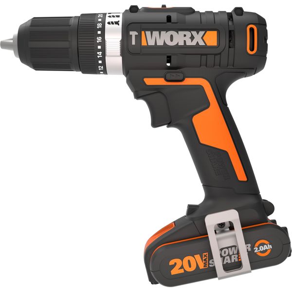Akku-Schlagbohrschrauber Worx "WX370", Bunt (Schwarz, Orange), B:5,1Mm H:21,7Mm L:22,3Mm, Bohrmaschinen, 2-Gang-Getriebe, Bohrstufe + Schlagfunktion, Inkl. 2 Akkus & LadegeräT-image