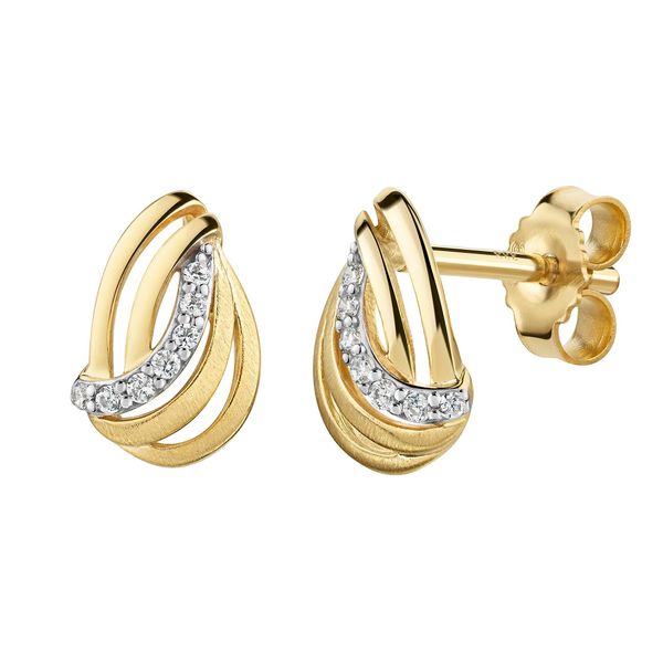 Paar Ohrstecker Firetti "Schmuck Geschenk Gold 333 Ohrschmuck Ohrringe Welle Bicolor", Gelbgoldfarben, WeißGoldfarben, Kristallweiß, Kristallweiß, Ohrringe, Damen, Gelbgold 333, Mit Zirkonia (Synth.)-image