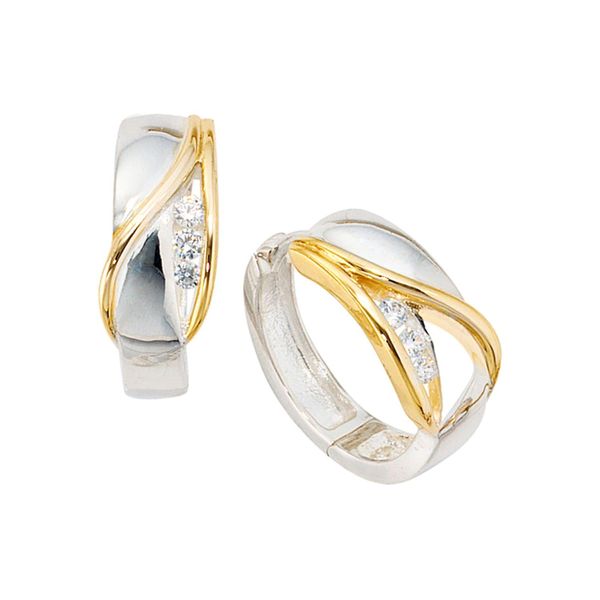 Paar Creolen Jobo, Silber (Silber 925), Ohrringe, Damen, 17,7Mm, Silber 925 (Sterlingsilber), Rund 925 Silber Bicolor Vergoldet Mit Zirkonia-image