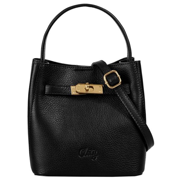 UmhäNgetasche Cluty, Damen, Gr. B/H/T: 18Cm X 19Cm X 13Cm Onesize, Schwarz, Leder, Leicht GläNzend, Unifarben, Taschen UmhäNgetasche, Echt Leder, Made In Italy-image