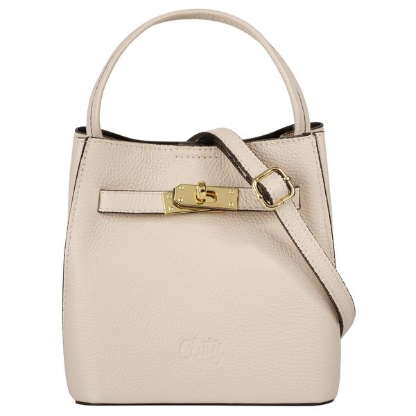 UmhäNgetasche Cluty, Damen, Gr. B/H/T: 18Cm X 19Cm X 13Cm Onesize, Beige, Leder, Leicht GläNzend, Unifarben, Taschen UmhäNgetasche, Echt Leder, Made In Italy-image