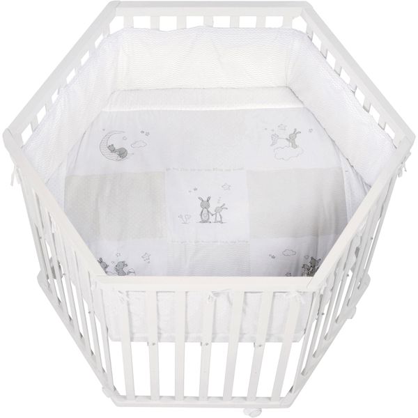 Laufgitter Roba "Fox & Bunny, Weiß, 6-Eckig", Baby, Weiß, LaufstäLle Laufgitter, Mit Stoffeinlage Und Nestchen-image