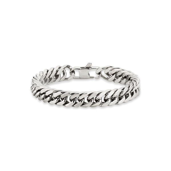 Armband Bruno Banani "Schmuck Geschenk Armkette Panzerkette 10 Mm Breit Silber" Gr. 21, Silber (Edelstahlfarben), ArmbäNder, Herren, 21, Edelstahl, Armband-image