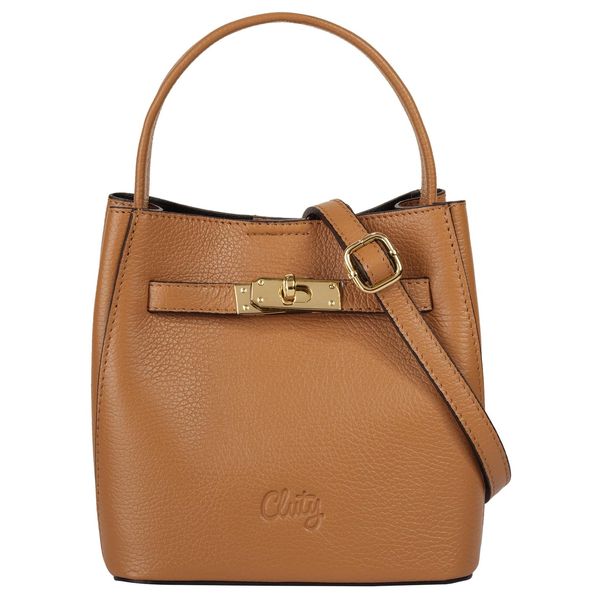 UmhäNgetasche Cluty, Damen, Gr. B/H/T: 18Cm X 19Cm X 13Cm Onesize, Cognac, Leder, Leicht GläNzend, Unifarben, Taschen UmhäNgetasche, Echt Leder, Made In Italy-image