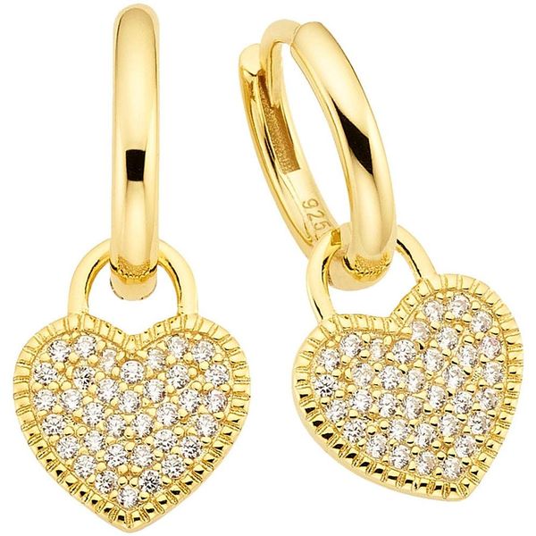 Paar Creolen "Schmuck Geschenk Silber 925 Creole Mit HerzeinhäNger Abnehmbar", Gold (Gelbgoldfarben, Kristallweiß, Kristallweiß), Aniston Jewelry & Watches, Ohrringe, Damen, 12Mm, Silber 925 (Sterlingsilber), Mit Zirkonia (Synth.)-image