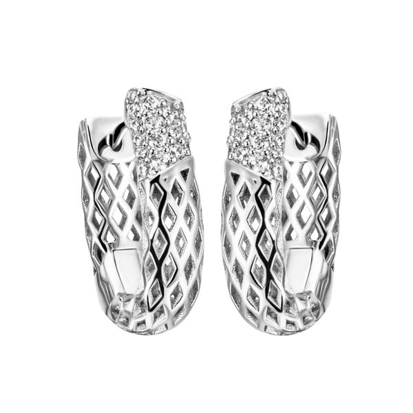 Paar Creolen Jobo "Ohrringe Mit 32 Zirkonia", Silber (Silber 925, Weiß), Ohrringe, Damen, Silber 925 (Sterlingsilber), 925 Silber-image