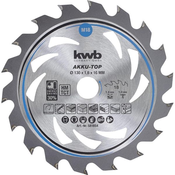 Kwb 581854 Lama Circolare In Metallo Duro 130 X 16 X 1,0 Mm Denti 18-image