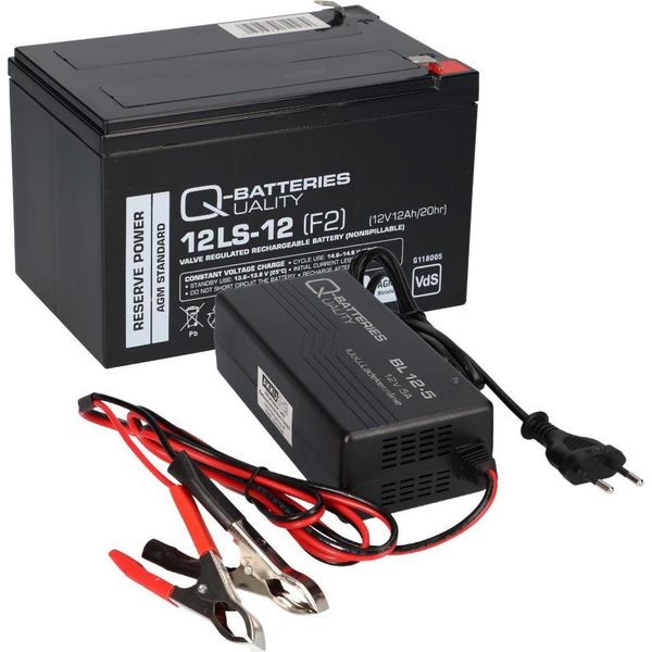 Batteria Al Piombo 12V 12Ah + Caricabatteria 5A Compatibile 14Ah 15Ah Agm Piombo-Gel Qb-image