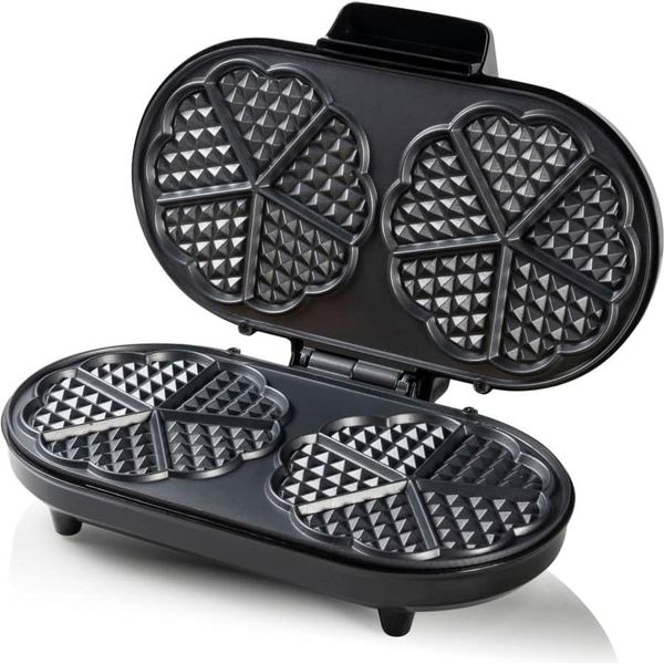 Doppia Piastra Per Waffle Bestron Per Waffle Classici A Forma Di Cuore, Piastra Per Waffle Con Luce Di Cottura E Rivestimento Antiaderente, 1.200 Watt, Colore: Argento-image