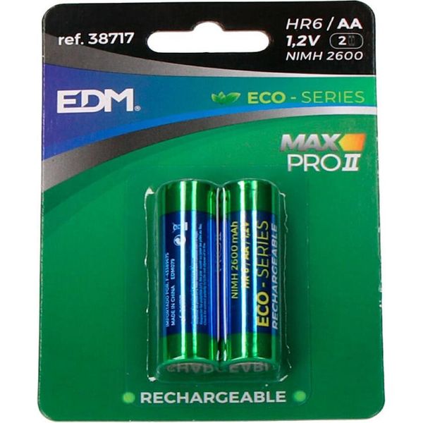 Batterie Ricaricabili Edm Max Pro Ii Eco-Series 2600 Mah Aa HR6 1,2 V (2 Pezzi)-image