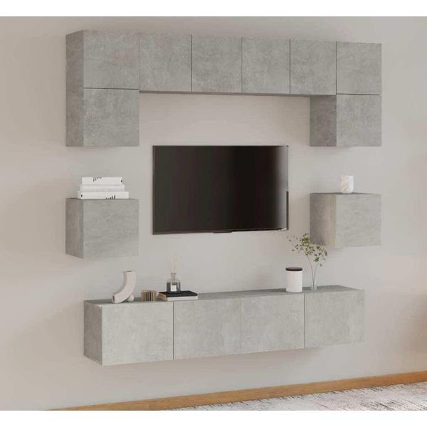 Maison Exclusive - Set Mobili Porta Tv 8Pz Grigio Cemento In Legno Multistrato-image