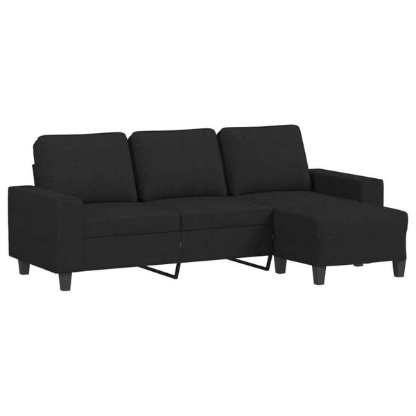 Syfax™ Divano A 3 Posti Con Poggiapiedi Nero 180 Cm In Tessuto-image