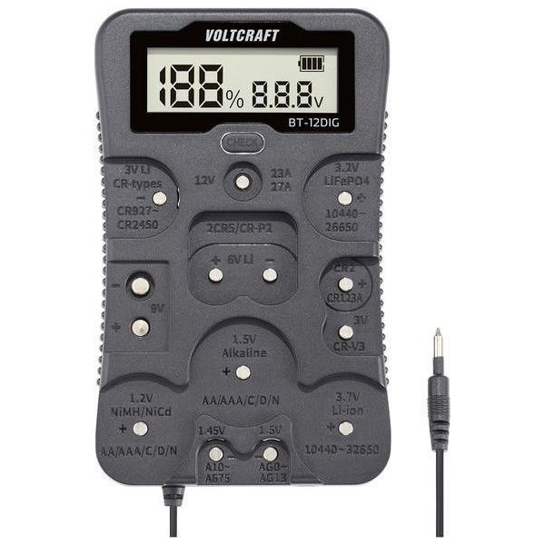 Tester Per Batterie Voltcraft BT-12DIG Campo Di Misura (Tester Per Batterie) 1,2 V, 1,5 V, 3 V, 3,7 V, 6 V, 9 V, 12 V Batteria, Batteria Ricaricabile-image