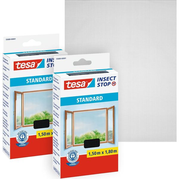 Tesa Insect Stop Zanzariera Standard Per Finestre In Confezione Da 2 - Zanzariera Tagliabile A Misura - Protezione Dalle Zanzare Senza Forare - Zanzariera - 2X 150 Cm X 180 Cm - Antracite-image