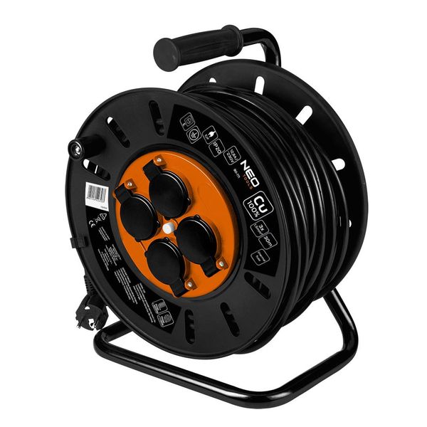 Neo Tools Avvolgicavo - 4 Prese - 230 V - IP20 Nero - Avvolgicavo/Avvolgicavo Con 4 Prese - Potenza: 3200 W 3 X 1,5 Mm 30 M-image