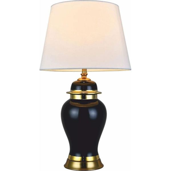 Casa Padrino Lampada Da Tavolo In Ceramica Nero / Oro / Bianco Ø 40 X H. 72 Cm-image