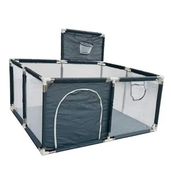 Box Per Bambini, 128X128 Cm, Gioco Attivo Con Recinzione Di Sicurezza, Rete Traspirante E Porta Con Cerniera Per Un Facile Accesso, Grigio Scuro-image