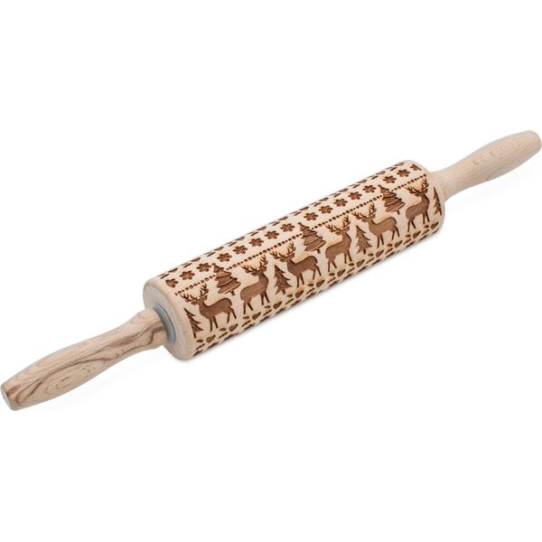 1.04 Rullo Per Pasta In Legno Con Motivi Natalizi - Circa 39 Cm - Rullo Per Biscotti Con Motivi Natalizi-image