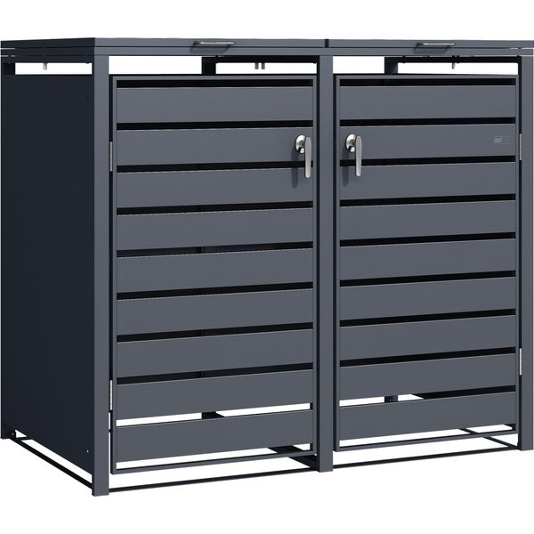 Axi Lucas Copribidone Spazzatura In Metallo Grigio - Copri Bidone Spazzatura 2 Contenitore - Max. 240L - Copribidone Spazzatura Esterno Con Eccellente Ventilazione-image