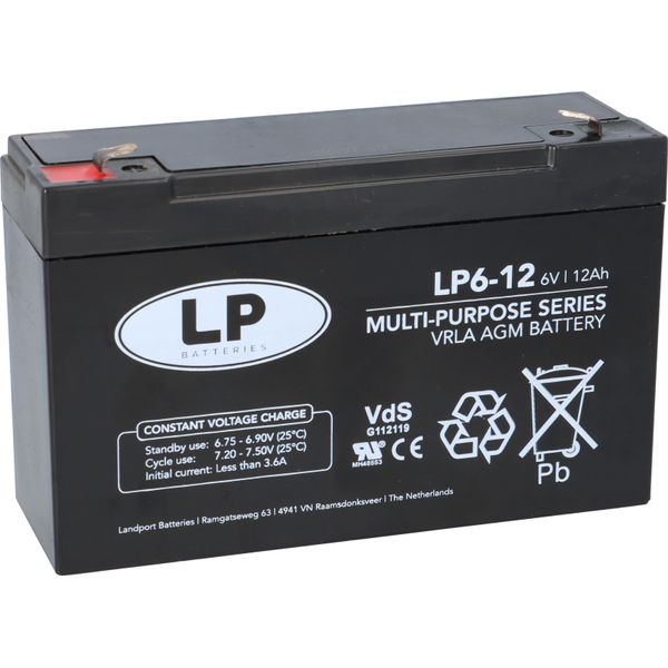 Batteria Al Piombo Landport LP6-12 Vds 6V 12Ah Agm T1 Senza Manutenzione-image
