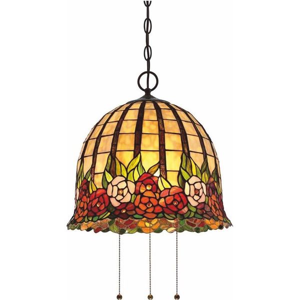 Casa Padrino Lampada A Sospensione Tiffany Rose Colorate / Bronzo Ø 38,1 X H. 38,3 Cm-image