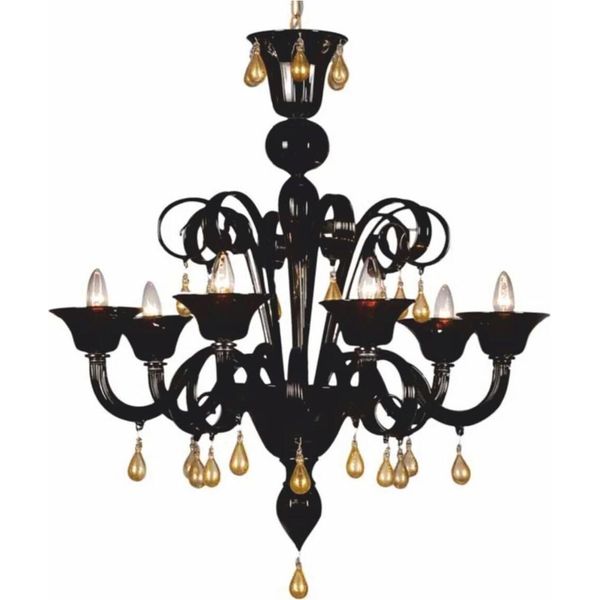 Casa Padrino Lampadario In Cristallo Barocco Nero/Oro Ø 60 X H. 70 Cm - Italy-image