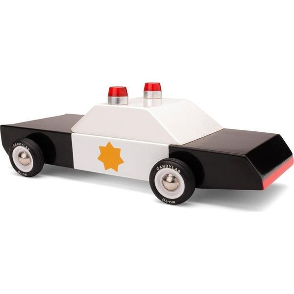 Candylab Auto Giocattolo In Legno - Auto Della Polizia Cruiser Nero Bianco-image