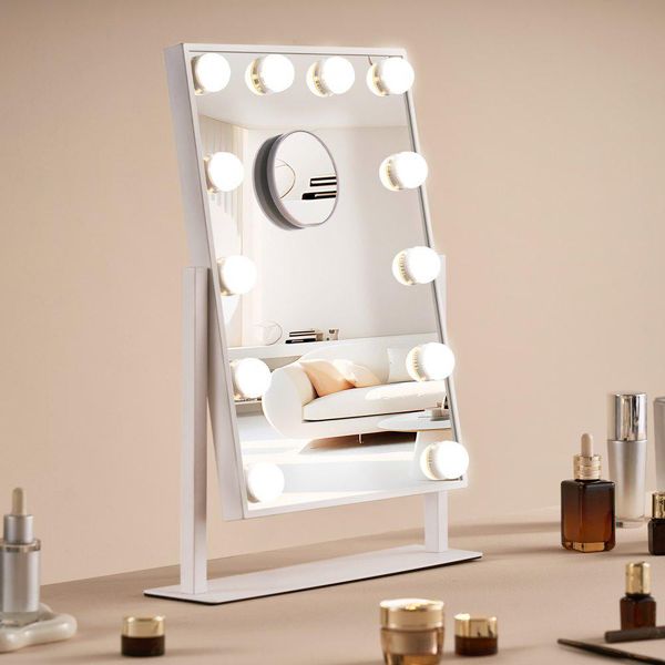 Specchio Per Il Trucco Hollywood Con Illuminazione Dimmerabile - Specchio Per Il Trucco 410X300 Mm - Specchio Per Il Trucco Per Una Luce Perfetta - Saloni Di Parrucchieri E Casa-image