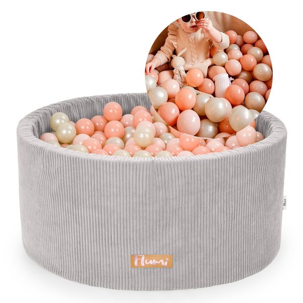 Flumi Piscina Di Palline Baby - Piscina Di Palline Per Bambini 90X40Cm Con 200 Palline ∅ 7Cm Eu - Grigio + Palline Color Pesca-image