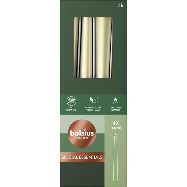 Bolsius Smooth Taper Candles - Argento Metallizzato - Set Di 4 Candele In Scatola - 24,5 Cm - Candele Decorative Per La Casa - Durata Di Combustione 7 Ore - Non Profumate - Cera Vegetale Naturale - Senza Olio Di Palma-image