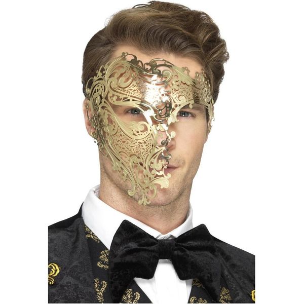 Smiffys - Maschera Per Gli Occhi Del Costume "Fantasma Deluxe"" - Uomo SM786 (Taglia Unica) (Oro)"-image