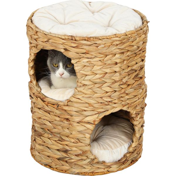 Fusto Tiragraffi Pawhut, Fusto Per Gatti Alto 50 Cm Con 2 Grotte, Tiragraffi Con Cuscino, Torre Per Gatti In Giacinto D'acqua, Per Gatti Fino A 3,5 Kg, Marrone Chiaro-image