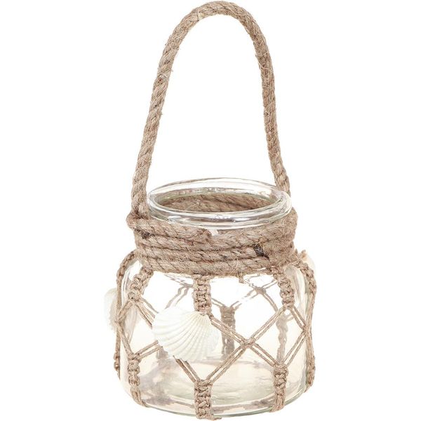 Set Decorativo Con Conchiglie In Vetro E Macramè In Stile Marittimo, Vaso Ø 11 Cm, 2 Pezzi-image