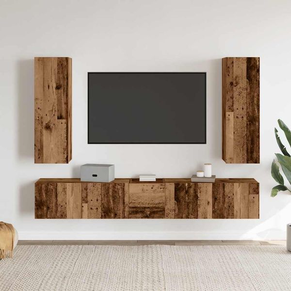 Vidaxl Mobili Tv A Parete 5 Pz. Materiale A Base Di Legno Di Recupero-image