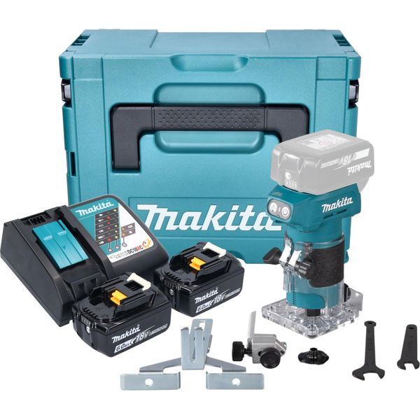 Fresatrice Per Bordi A Batteria Makita Drt 52 Rgj 18 V 6 Mm Senza Spazzole + 2X Batteria Ricaricabile 6,0 Ah + Caricabatterie + Makpac-image