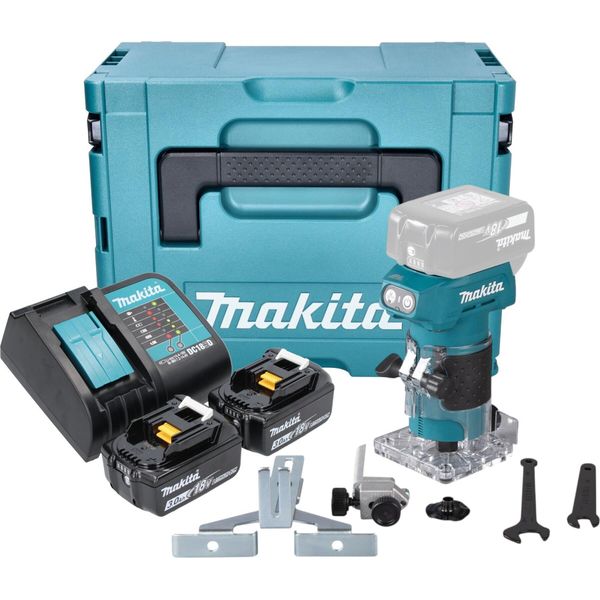Fresatrice Per Bordi A Batteria Makita Drt 52 Sfj 18 V 6 Mm Senza Spazzole + 2X Batteria Ricaricabile 3,0 Ah + Caricabatterie + Makpac-image