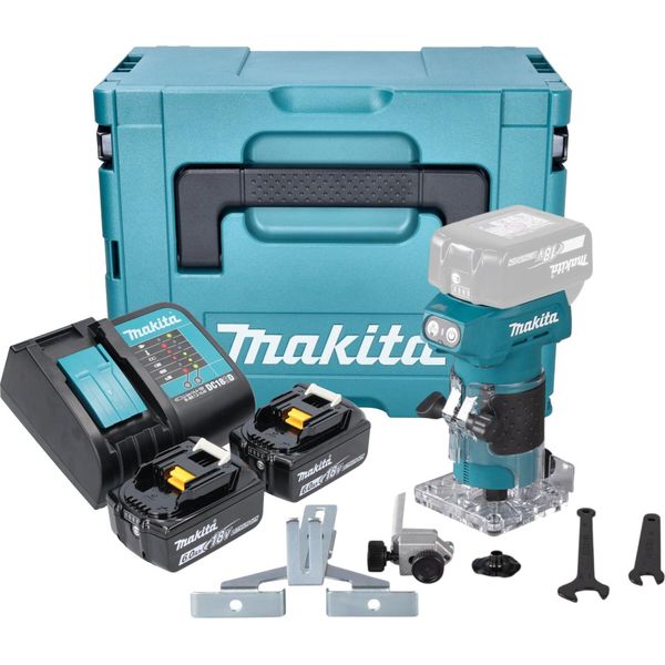 Fresatrice Per Bordi A Batteria Makita Drt 52 Sgj 18 V 6 Mm Senza Spazzole + 2X Batteria Ricaricabile 6,0 Ah + Caricabatterie + Makpac-image