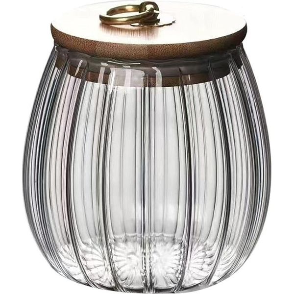 Barattolo Di Vetro Ribbe Con Coperchio In Bambù 700 Ml-image