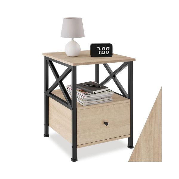 Tectake® Nachttisch, Industrial Style, 2 Ablagen Und Schublade, Seitliche Streben In X-Form, 40 X 41,5 X 55,5 Cm-image