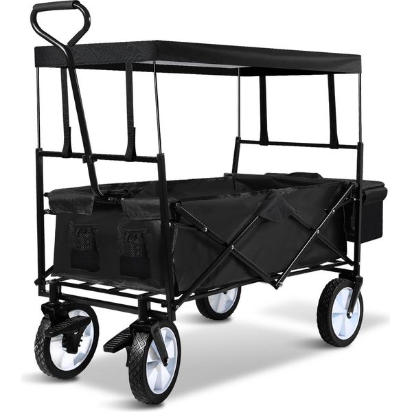 Aopunly Carrello A Mano Con Tetto Carrello A Mano Pieghevole Nero Carrello Da Giardino Pieghevole Carrello Da Trasporto-image