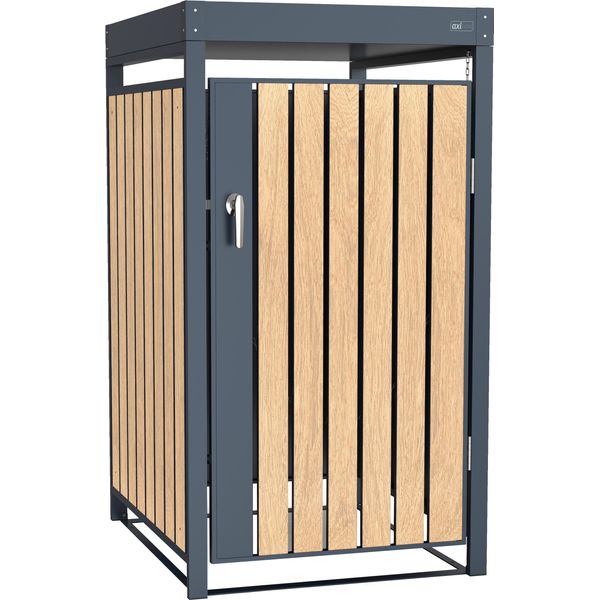 Axi Leon Copribidone Spazzatura Metallo/Effetto Legno /Fioriera - Copri Bidone Spazzatura 1 Contenitore - Max. 240L - Copribidone Spazzatura Esterno Con Eccellente Ventilazione-image