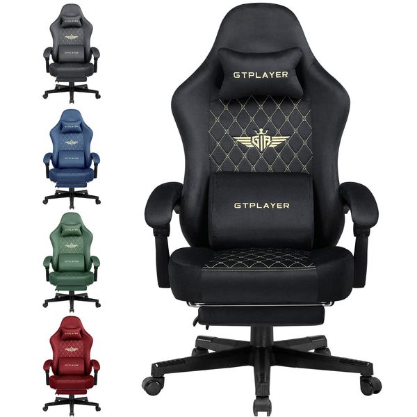 Gtplayer Sedia Da Gioco In Tessuto Sedia Da Gioco Ergonomica Per Ufficio Sedia Per Pc, Sedia Da Scrivania Regolabile E Girevole Con Poggiapiedi, Nero-image