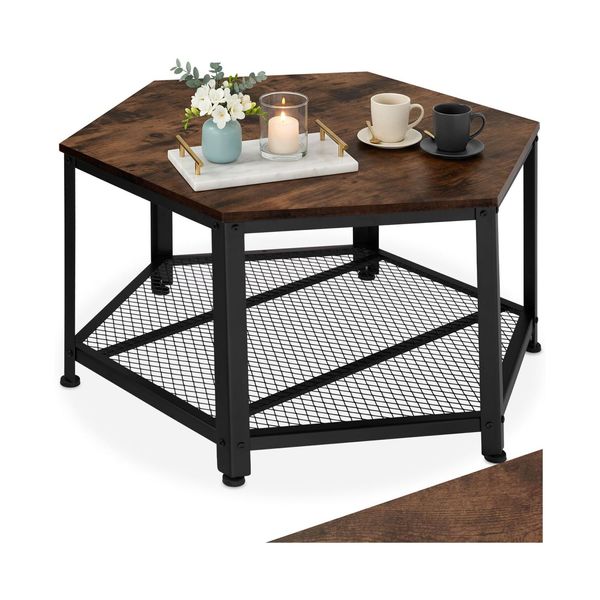 Tectake® Couchtisch, Industrial Style, Sechseckig Mit Gitterablage, 86,5 X 75 X 46,5 Cm-image