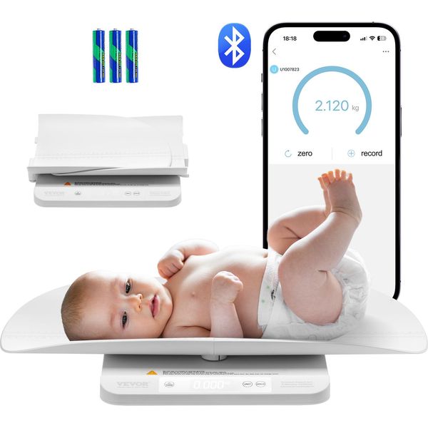 Bilancia Per Bambini Vevor, Bilancia Intelligente Bluetooth Per Bambini, Bilancia Digitale 2 In 1 Per Pesare Con Vassoio Rimovibile, Funzione Di Mantenimento E Tara, 5 Unità-image