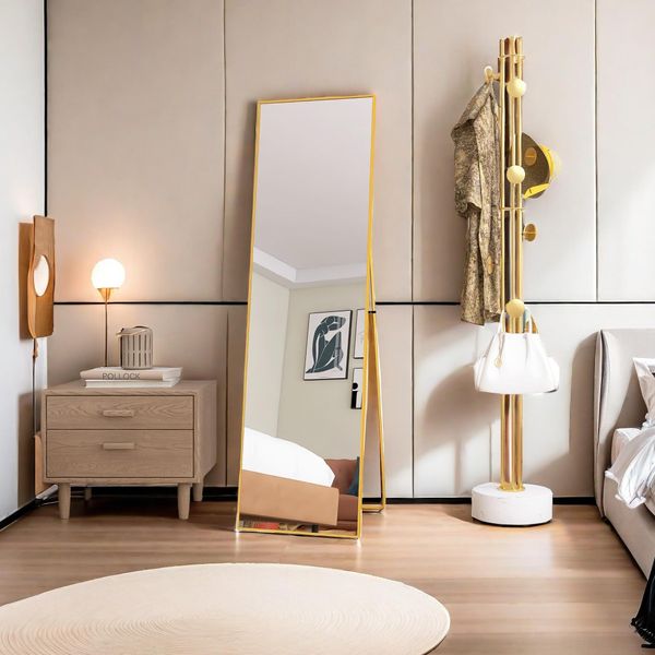 Proximax 40 X 140 Cm Specchio A Figura Intera, 2 In 1 Specchio Da Appoggio E Da Parete, Specchio Per Vestirsi, Specchio Guardaroba Per Camera Da Letto, Soggiorno E Ingresso, Oro-image