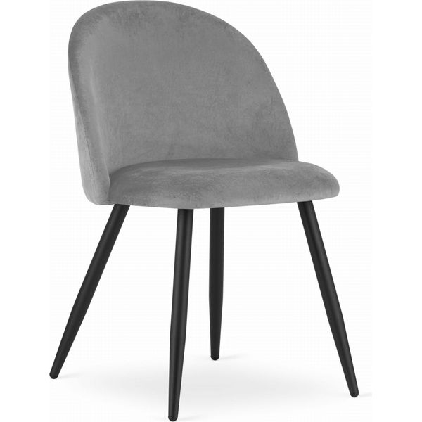 Sedia Da Pranzo Bello - Velluto Grigio Chiaro / Gambe Nere X 4-image