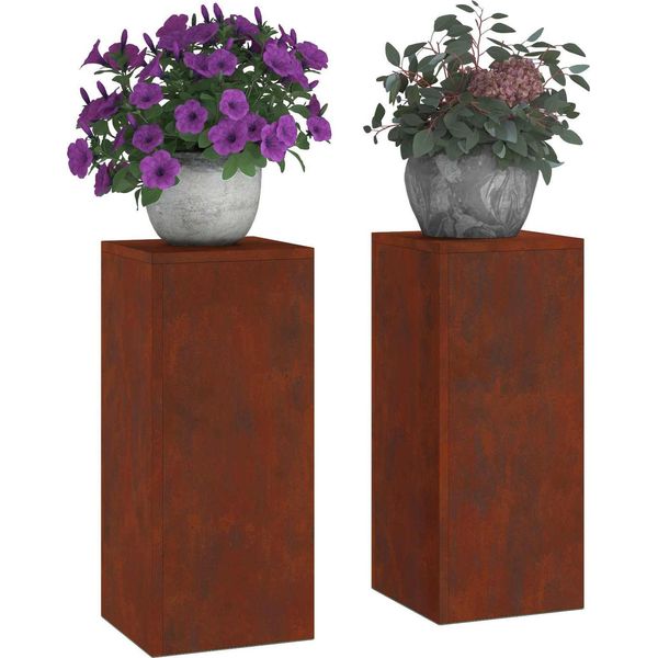 Vidaxl Sostenitore Per Piante 2 Pezzi Ruggine 24 X 24 X 55 Cm Acciaio Resistente Alle Intemperie-image
