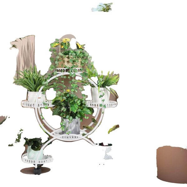 6 Supporti Per Vasi Da Fiori, Struttura In Metallo Resistente, Facile Mobilità, Bianco-image