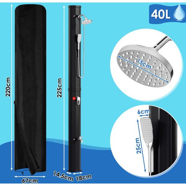 Jopassy Doccia Solare Doccia Da Piscina Doccia Da Giardino 40 L Con Cappuccio Protettivo E Doccetta Doccia Da Campeggio Fino A 60 °C Doccia A Pioggia Doccia Da Esterno Piscina Da Campeggio-image