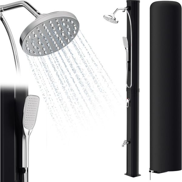 Doccia Solare Clanmacy 20-60 Litri | Soffione Orientabile E Doccetta | Nero/Argento | Fino A 60 °C | Con Tubo Da Giardino-image